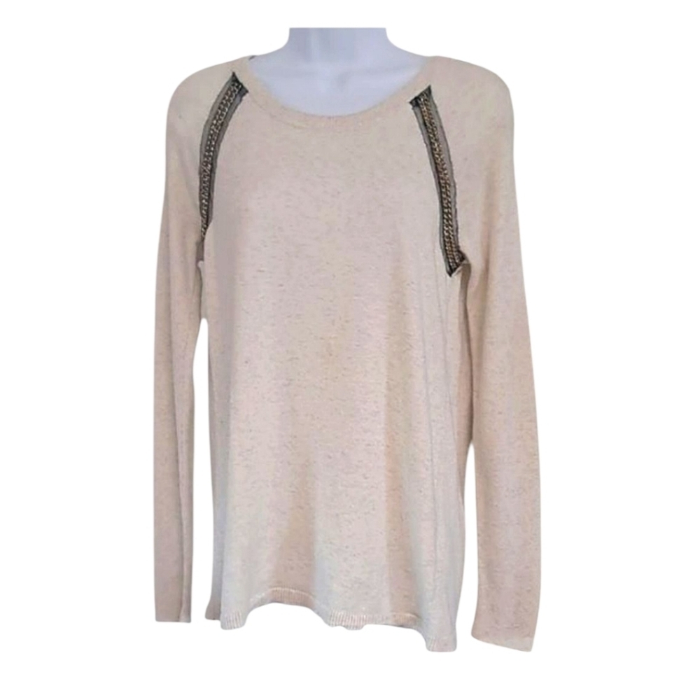 RACHEL Rachel Roy Cream Relaxed Fit Elegant Embellished Chic Sweater Size Small - Picture 2 of 13